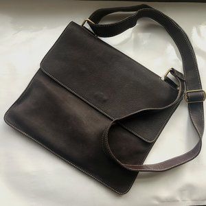 Pebbled chocolate brown leather crossbody bag